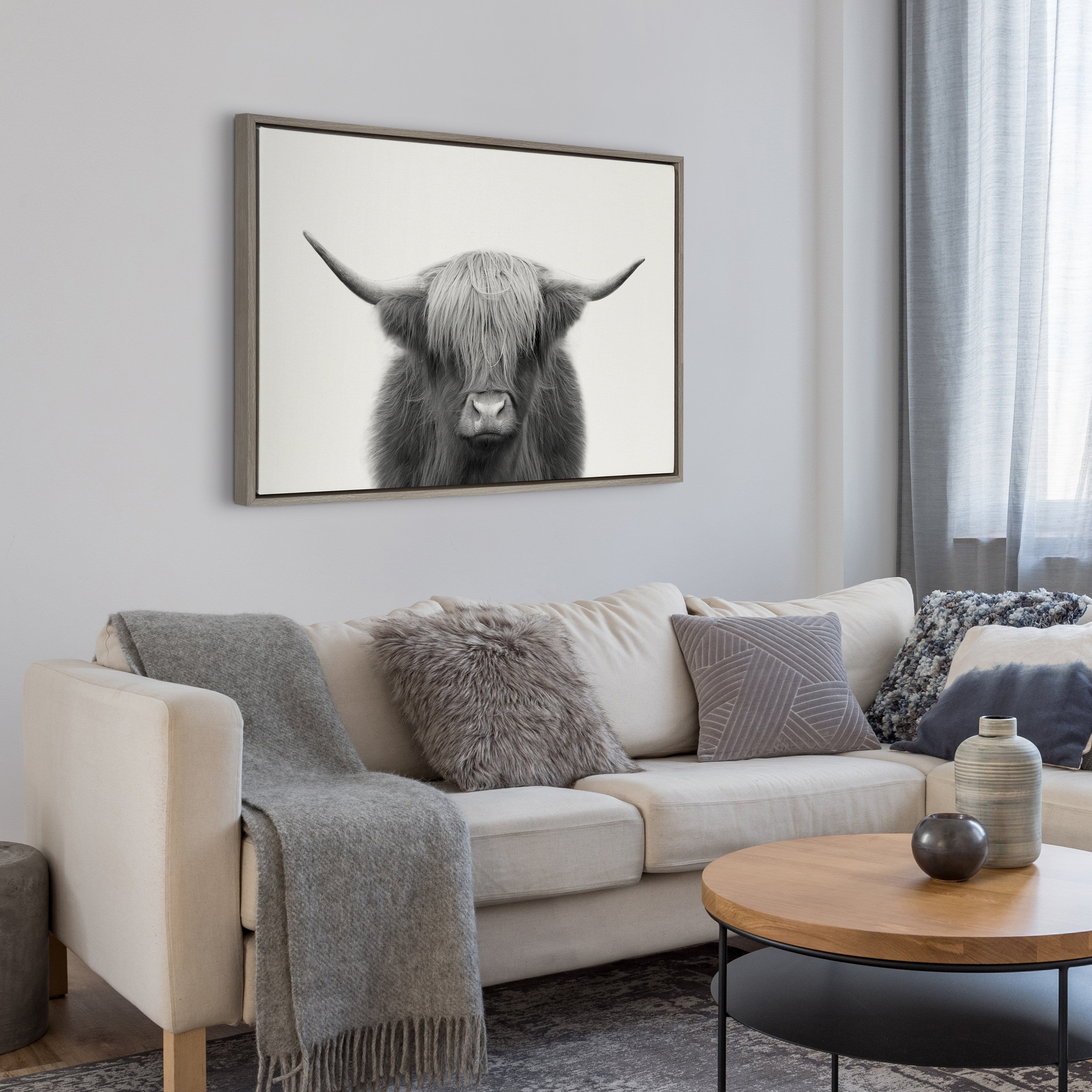 Sylvie Hey Dude Highland Cow Framed Linen Canvas