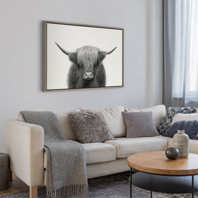 Sylvie Hey Dude Highland Cow Framed Linen Canvas