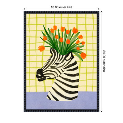 Sylvie Zebra Vase Framed Canvas by Nikita Jariwala