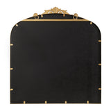 Rectangular mirror with a rounded arch top, featuring a black backing and decorative gold metal clips and an ornate gold crown detail at the top center.