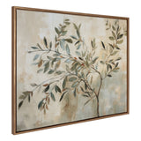 Sylvie Olive Tree Abstract Framed Canvas showing textured olive tree artwork with golden-brown and earth tones in a modern floating frame.