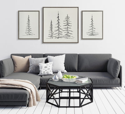 Sylvie Minimalist Evergreen Trees Sketch Framed Canvas Art Set by The Creative Bunch Studio