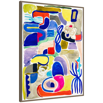 Sylvie Abstract 05 Framed Canvas Art by Emma Daisy showing navy and white abstract shapes in a thin black floating frame
