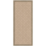 Rectangular pinboard with beige fabric featuring a white lattice pattern and a medium wood frame with a subtle grain texture.