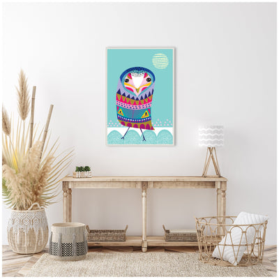 Sylvie Boho Colorful Folk Owl Framed Canvas by Rachel Lee