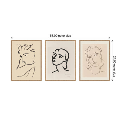 Profil de Femme Henri Matisse 3 Piece Framed Canvas Wall Art Set by Nostalgia Prints
