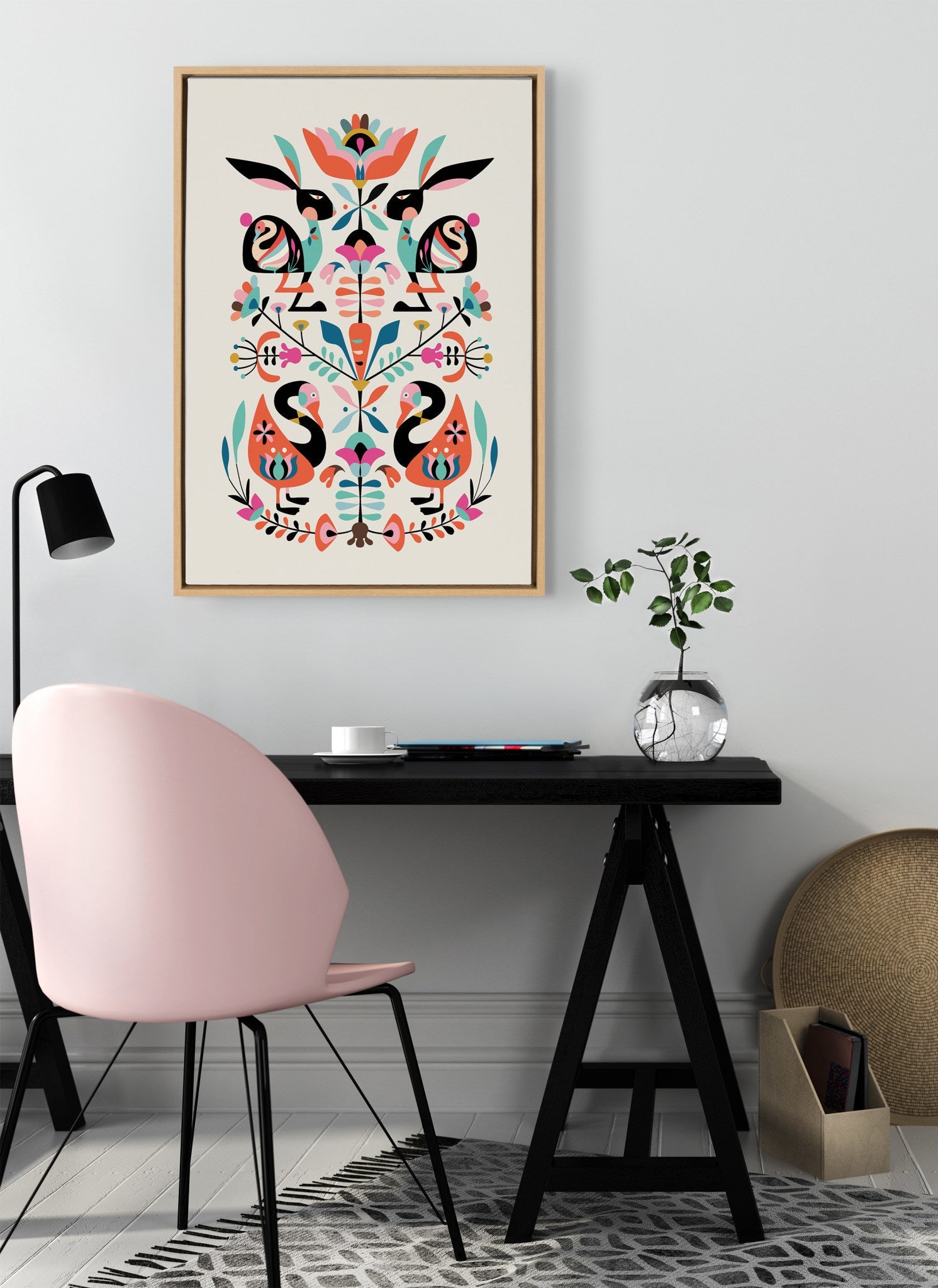Sylvie Floral Bunny Framed Canvas by kateandlaurel - product image 7 for Resin Society