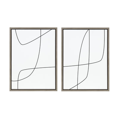 Sylvie Modern Line Abstract 3 and 4 Black and White Framed Canvas by