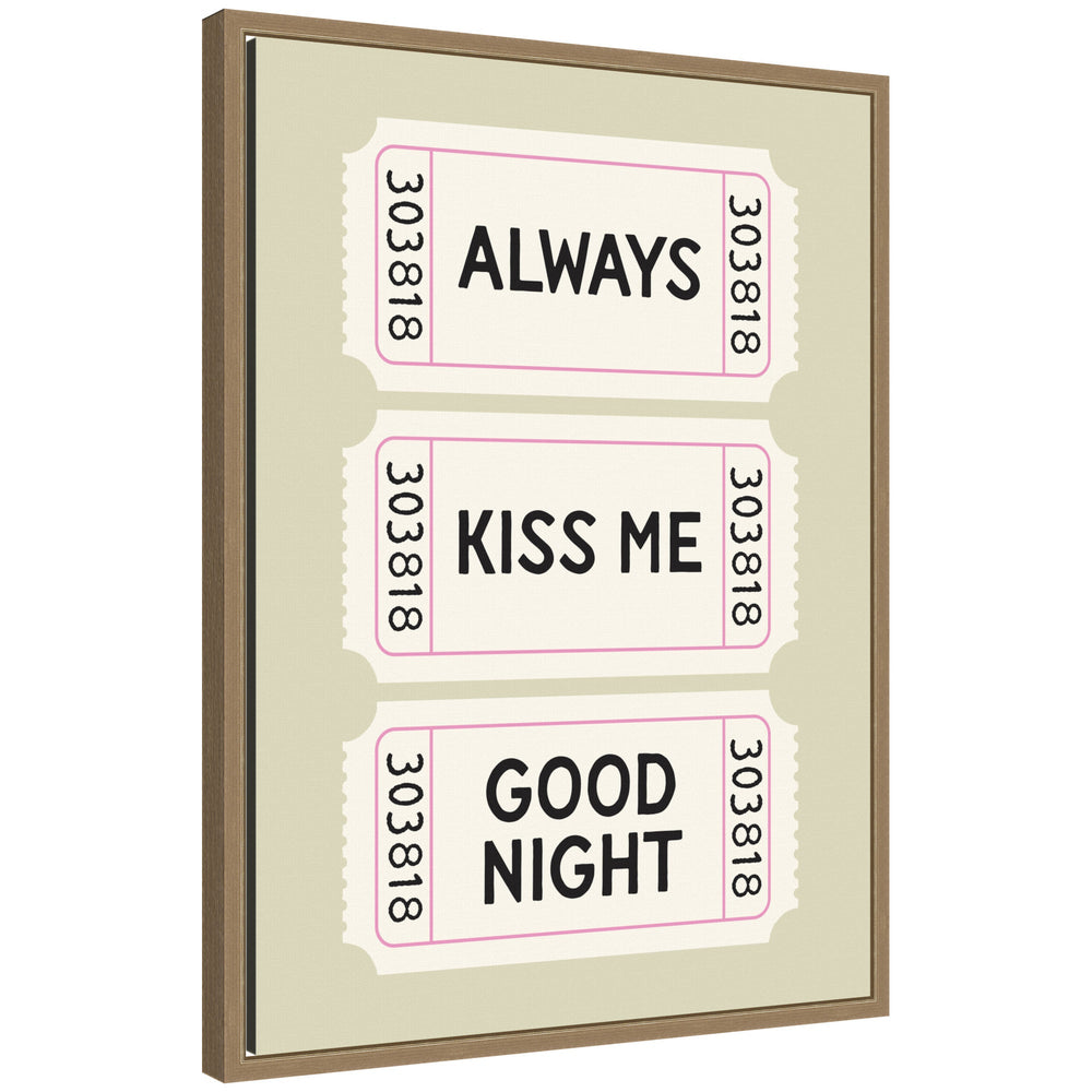 Framed Above Bed Decor 'Always Kiss Me Goodnight' Ticket Print in Sage Green by Lucky Guava