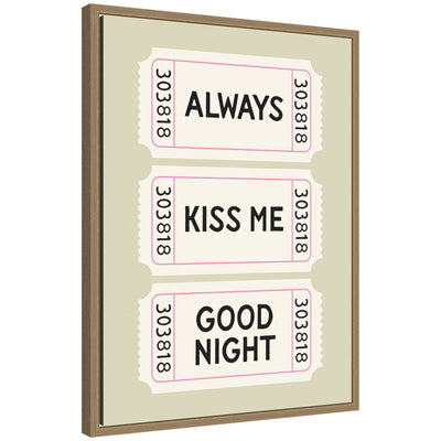 Framed Above Bed Decor 'Always Kiss Me Goodnight' Ticket Print in Sage Green by Lucky Guava
