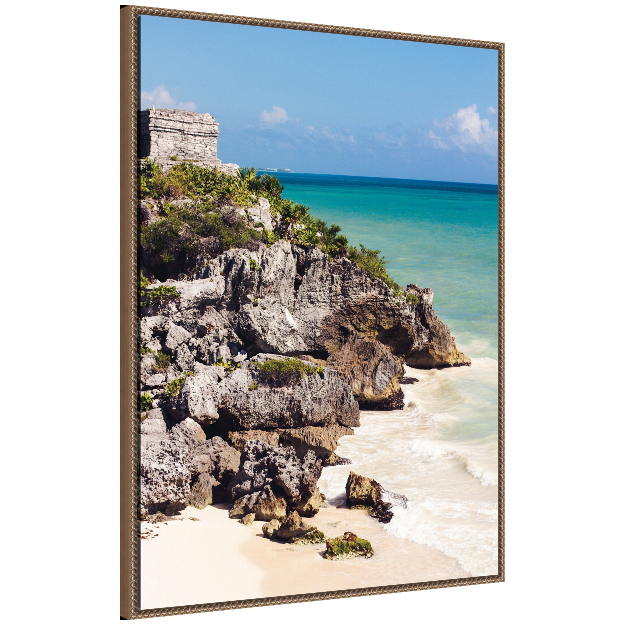 Sylvie Tulum Ruins Mexico Seascape Framed Canvas by kateandlaurel - main product image for Resin Society