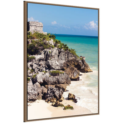 Sylvie Tulum Ruins Mexico Seascape Framed Canvas by kateandlaurel - main product image for Resin Society