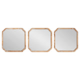 Set of three square wood-framed mirrors with rounded corners and natural light wood grain, displayed side by side on a white background.