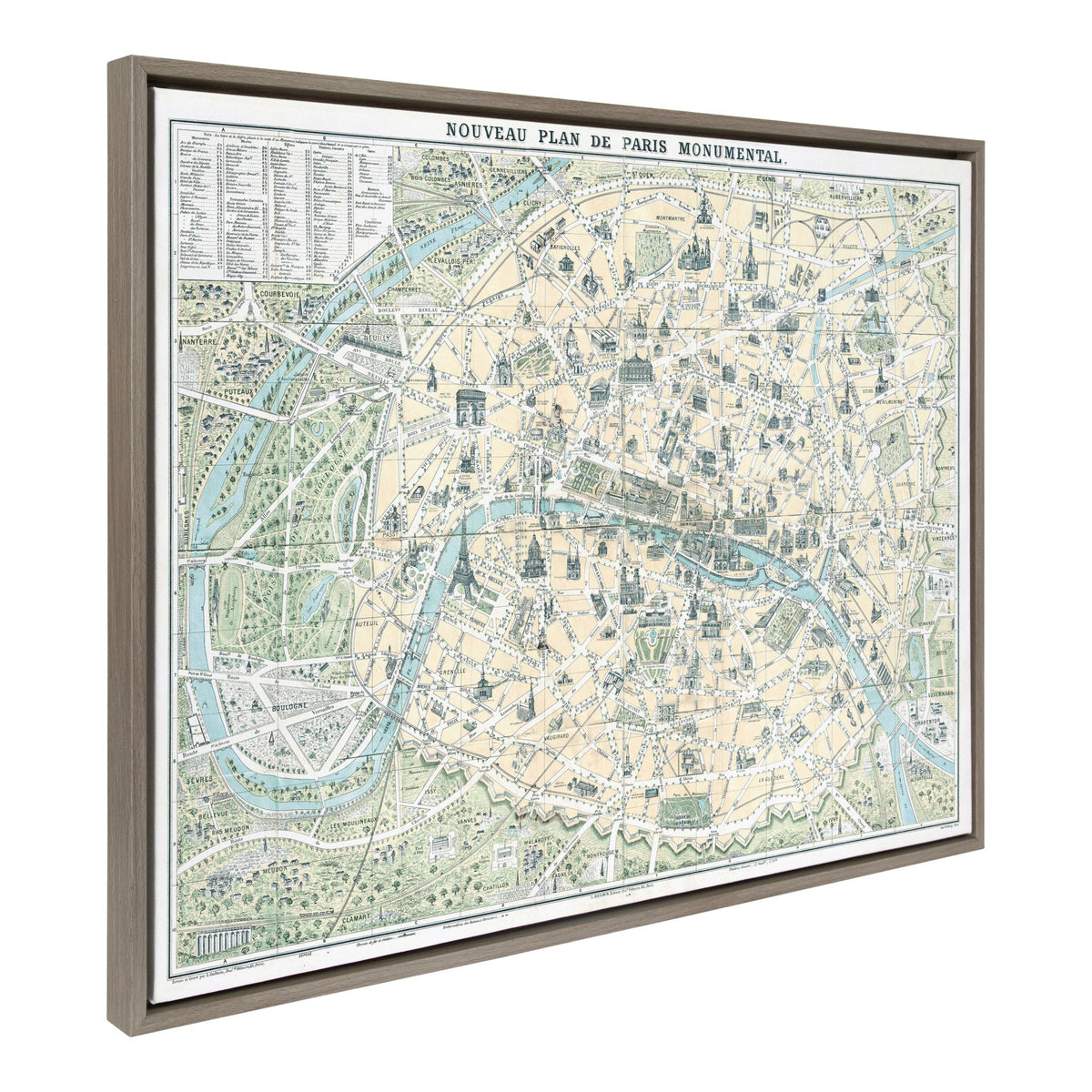 Sylvie Nouveau Plan De Paris Monumental Map Framed Canvas by kateandlaurel - product image 2 for Resin Society