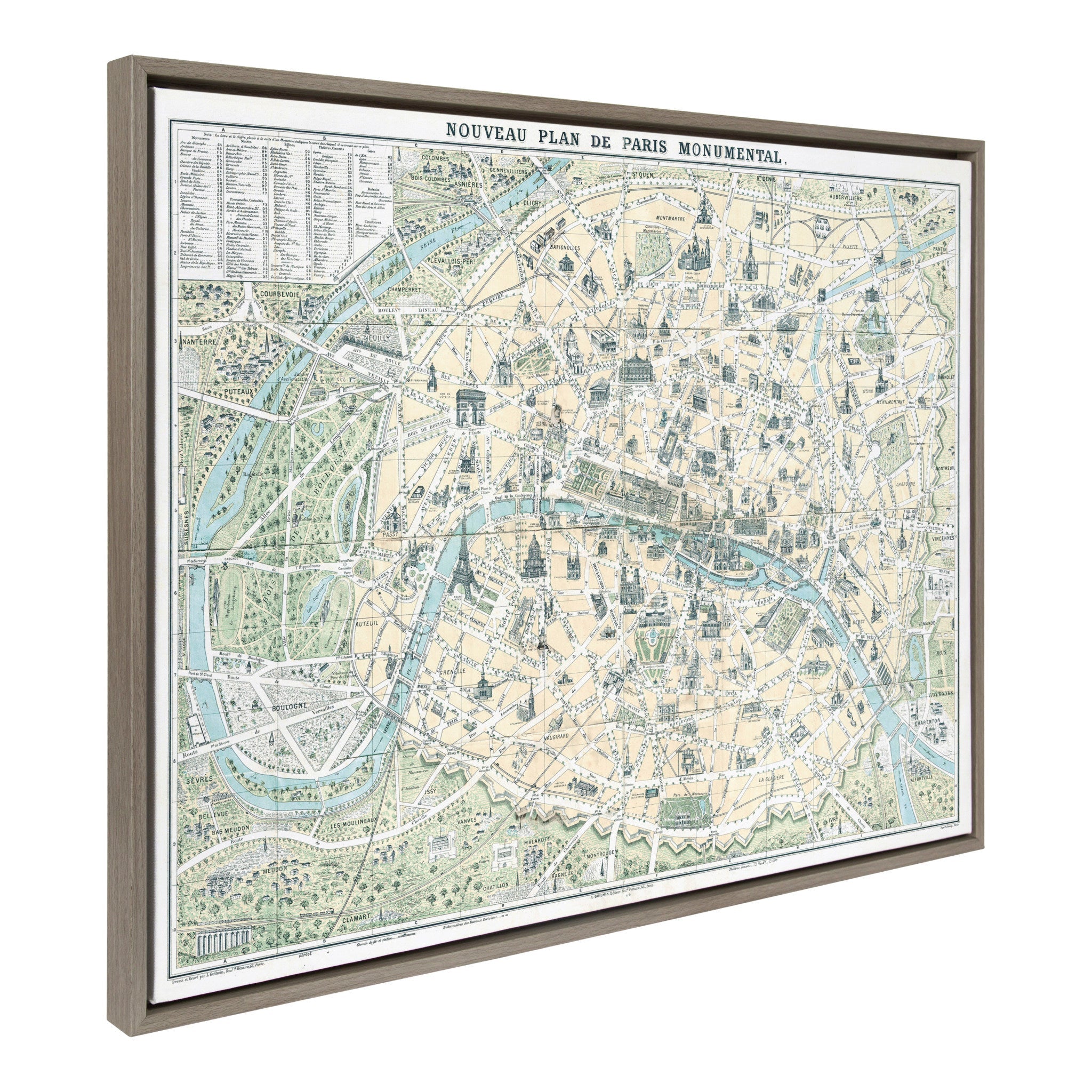 Sylvie Nouveau Plan De Paris Monumental Map Framed Canvas by kateandlaurel - product image 2 for Resin Society