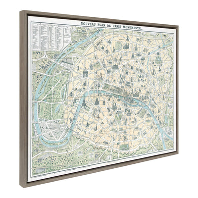 Sylvie Nouveau Plan De Paris Monumental Map Framed Canvas by kateandlaurel - product image 2 for Resin Society