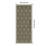 Rectangular rug with muted green background and evenly spaced light beige botanical block print dots, framed by a slightly lighter green border with outer dimensions 18x42 inches.