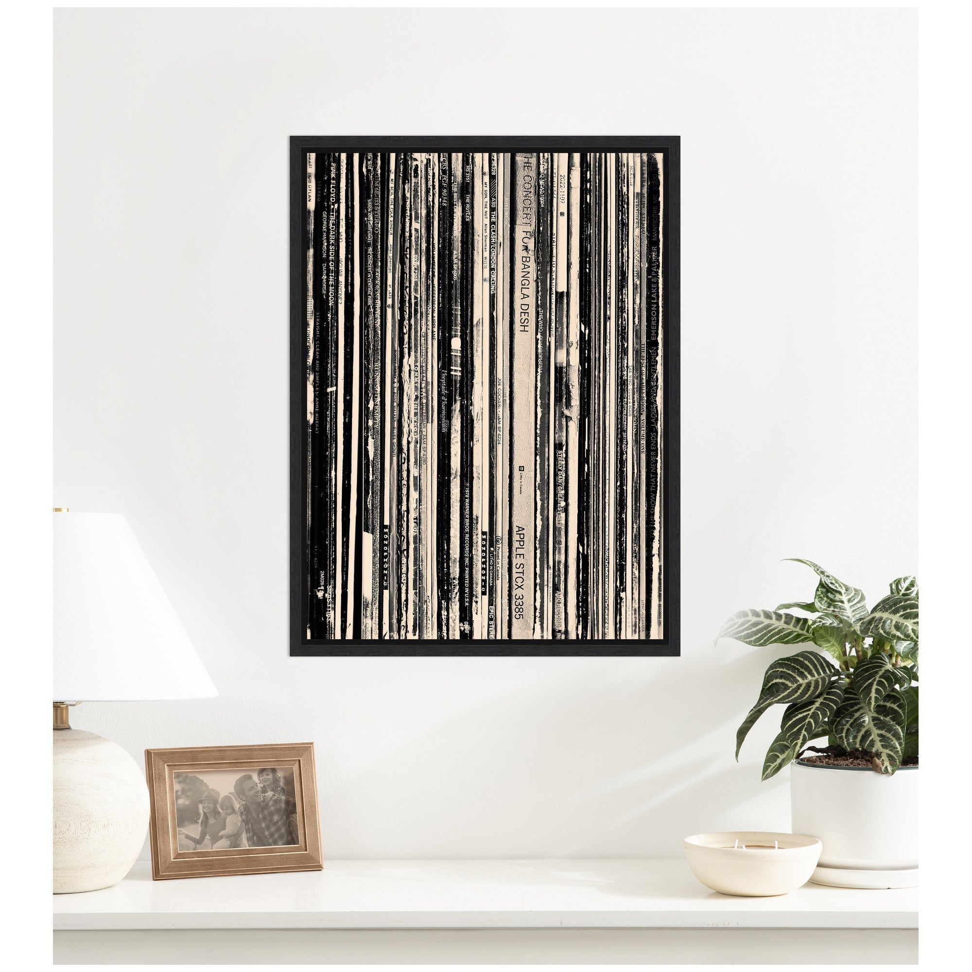 33 RPM Black and White by Robert Cadloff Framed Canvas Wall Art Print