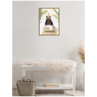 Sylvie Bear and Weasel in Palms Bathtub Framed Canvas by Amy Peterson