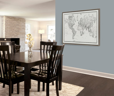 Sylvie Vintage Black and White World Map Framed Canvas by The Creative