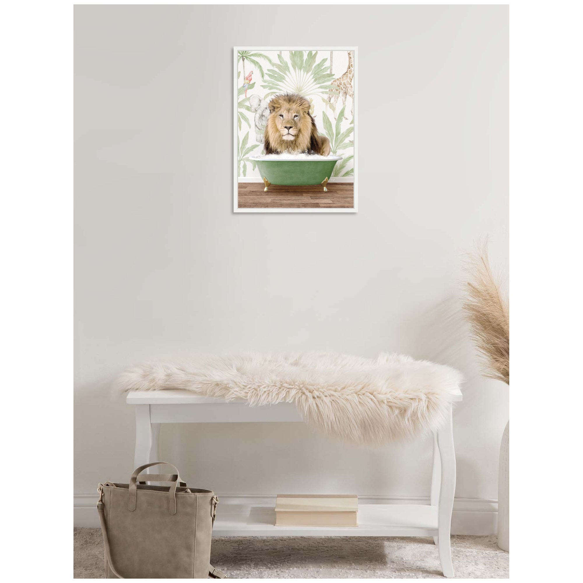Sylvie Lion in Wild Safari Bathtub Framed Canvas by Amy Peterson