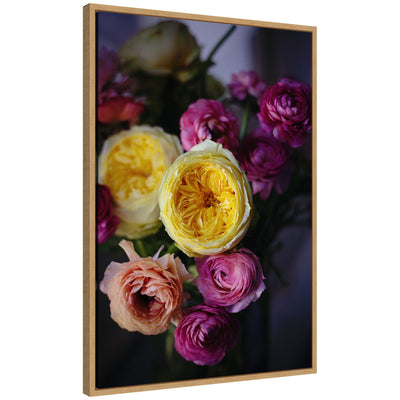 Framed canvas art of yellow and pink flower bouquet by Kristy Campbell