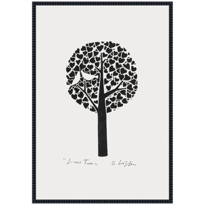 Sylvie Black and White Love Tree Linocut Framed Canvas by Giuliana Lazzerini