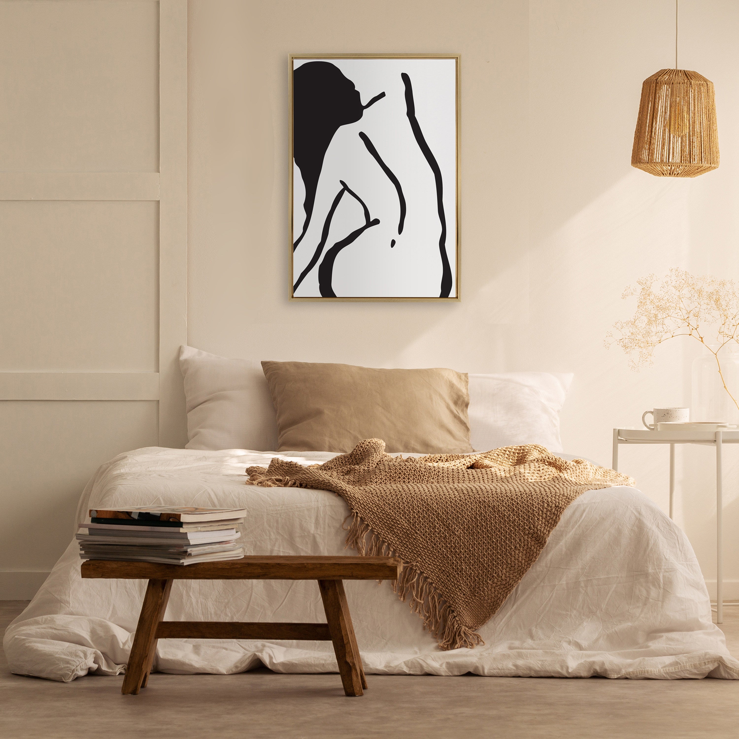 Sylvie Timeless Feminine Figural Drawing 2 Black and White Framed Canvas by kateandlaurel - product image 10 for Resin Society