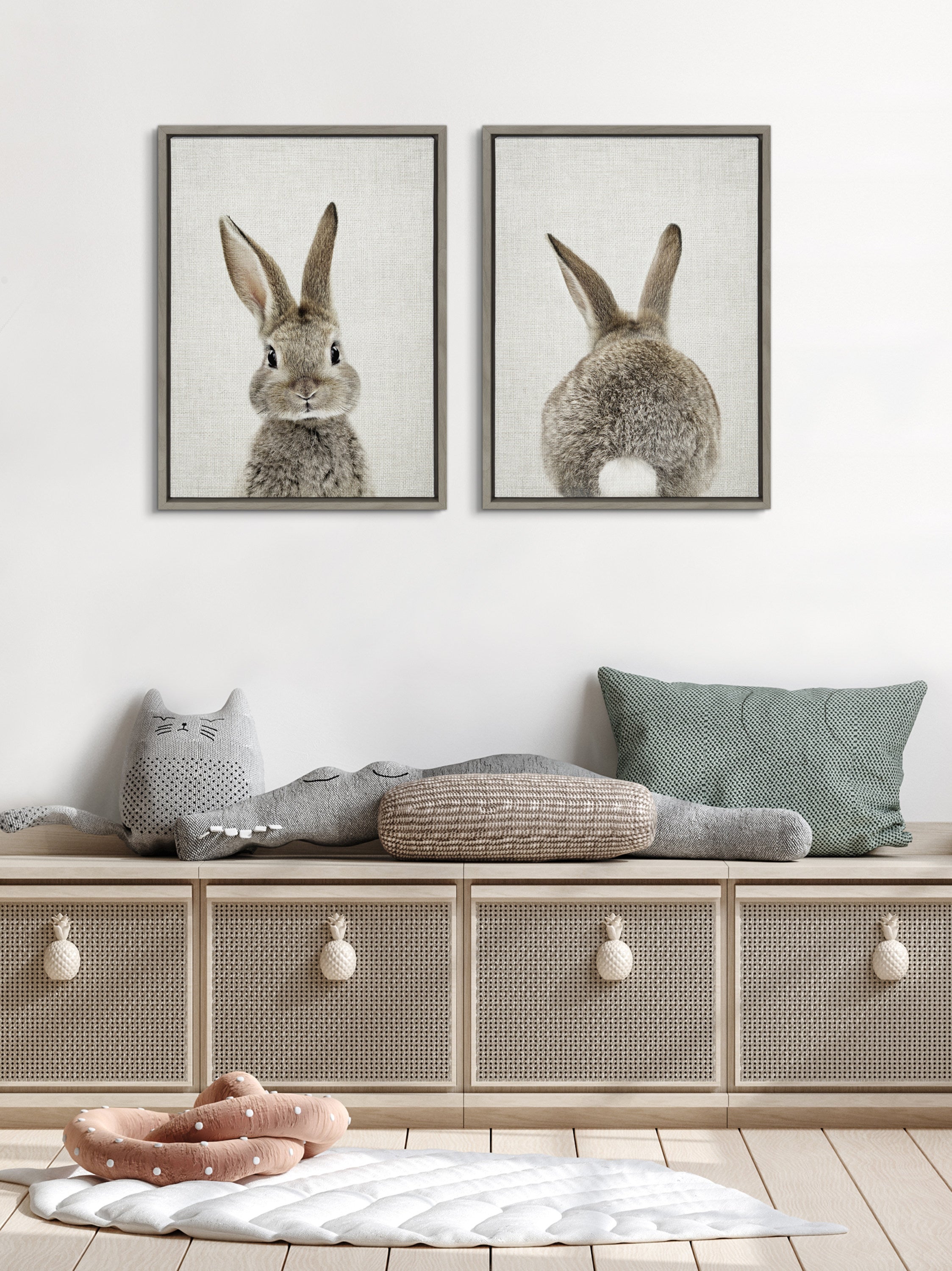 Sylvie Bunny Portrait and Bunny Tail Framed Canvas Art Set by Amy Peterson Art Studio