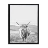 Sylvie Highland Cow Mountain Landscape Black and White Framed Canvas by kateandlaurel