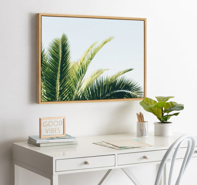 Sylvie Tropical Palm Under Blue Sky Framed Canvas