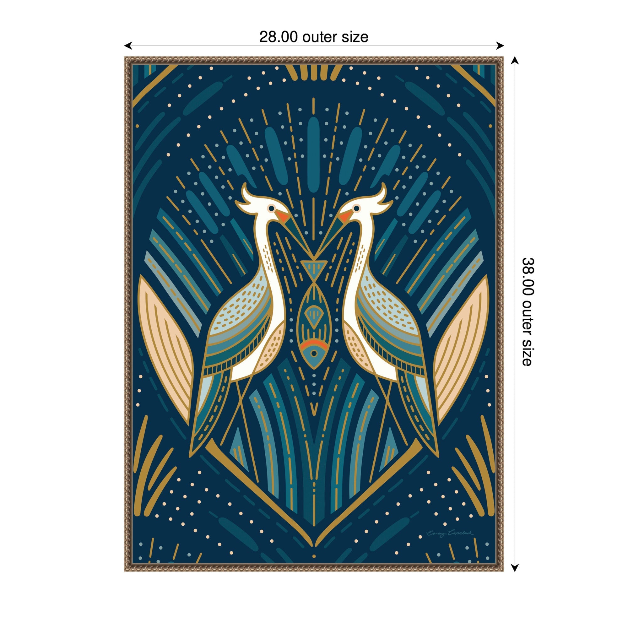 Sylvie Art Deco Herons Blue Framed Canvas by Carey Copeland
