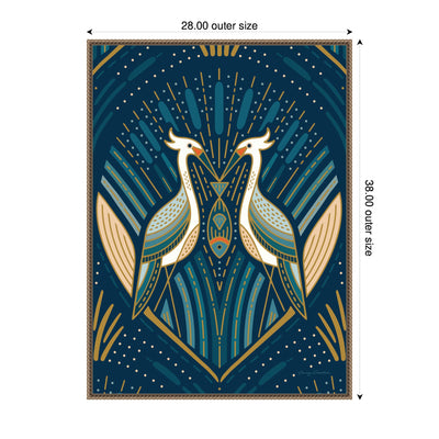 Sylvie Art Deco Herons Blue Framed Canvas by Carey Copeland