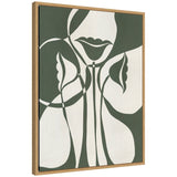 Framed abstract canvas art titled 'Sylvie Bound by Beauty 5' by Shatha Al Dafai, showing soft cream and brown tones in a modern frame