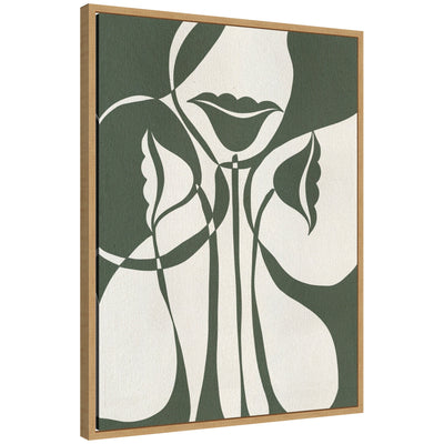 Framed abstract canvas art titled 'Sylvie Bound by Beauty 5' by Shatha Al Dafai, showing soft cream and brown tones in a modern frame