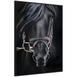 Ebony Splendor by Mary Sparrow Framed Canvas Wall Art Print depicting a black horse with ornate beaded black frame