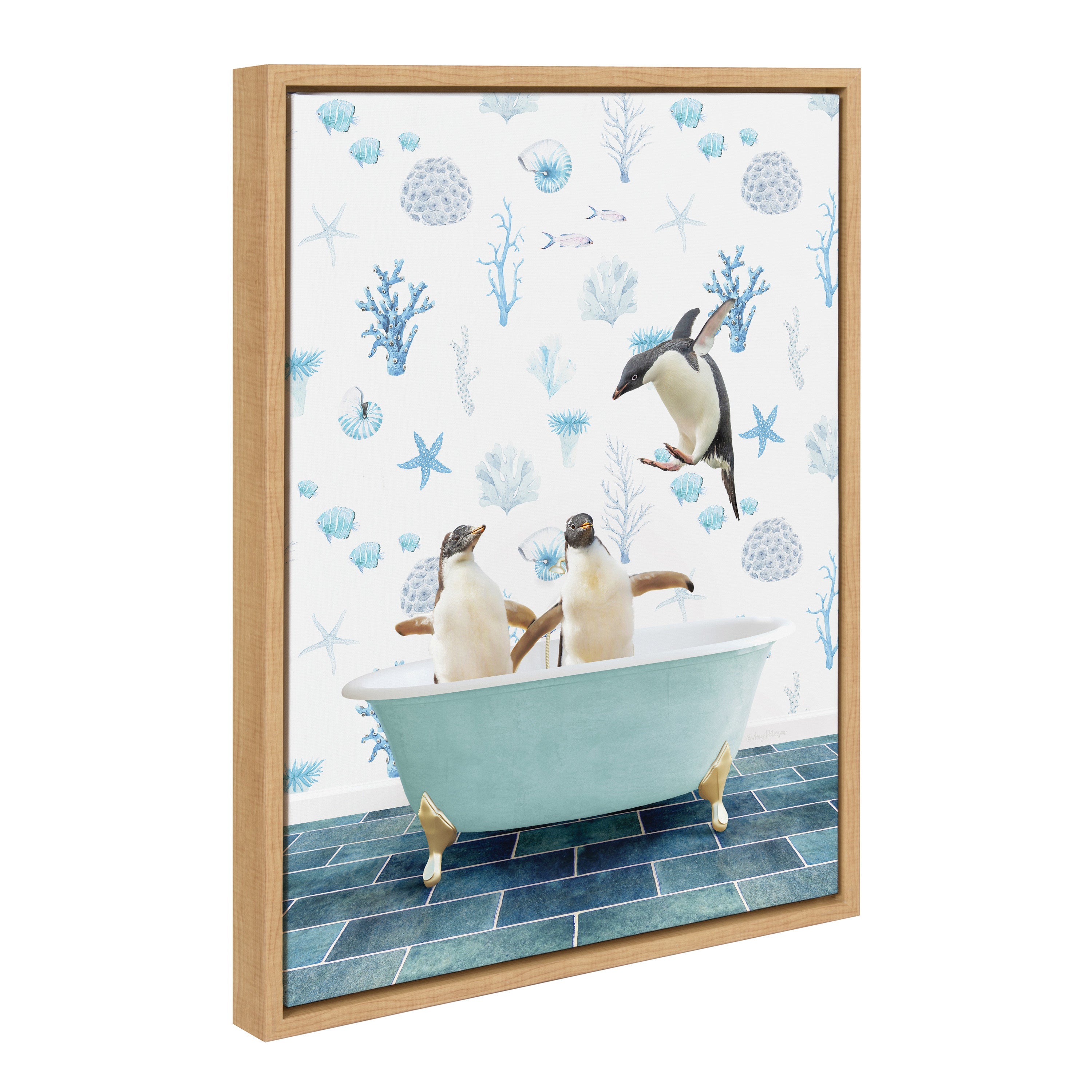 Sylvie Penguins In Under the Sea Bath Framed Canvas by kateandlaurel - product image 15 for Resin Society