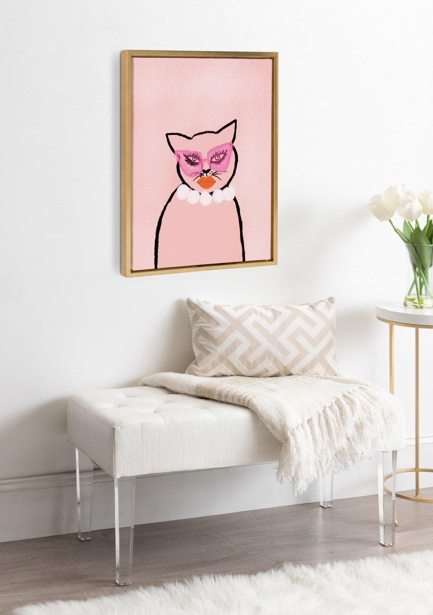 Sylvie Cat in Pearls Framed Canvas by kateandlaurel - product image 7 for Resin Society