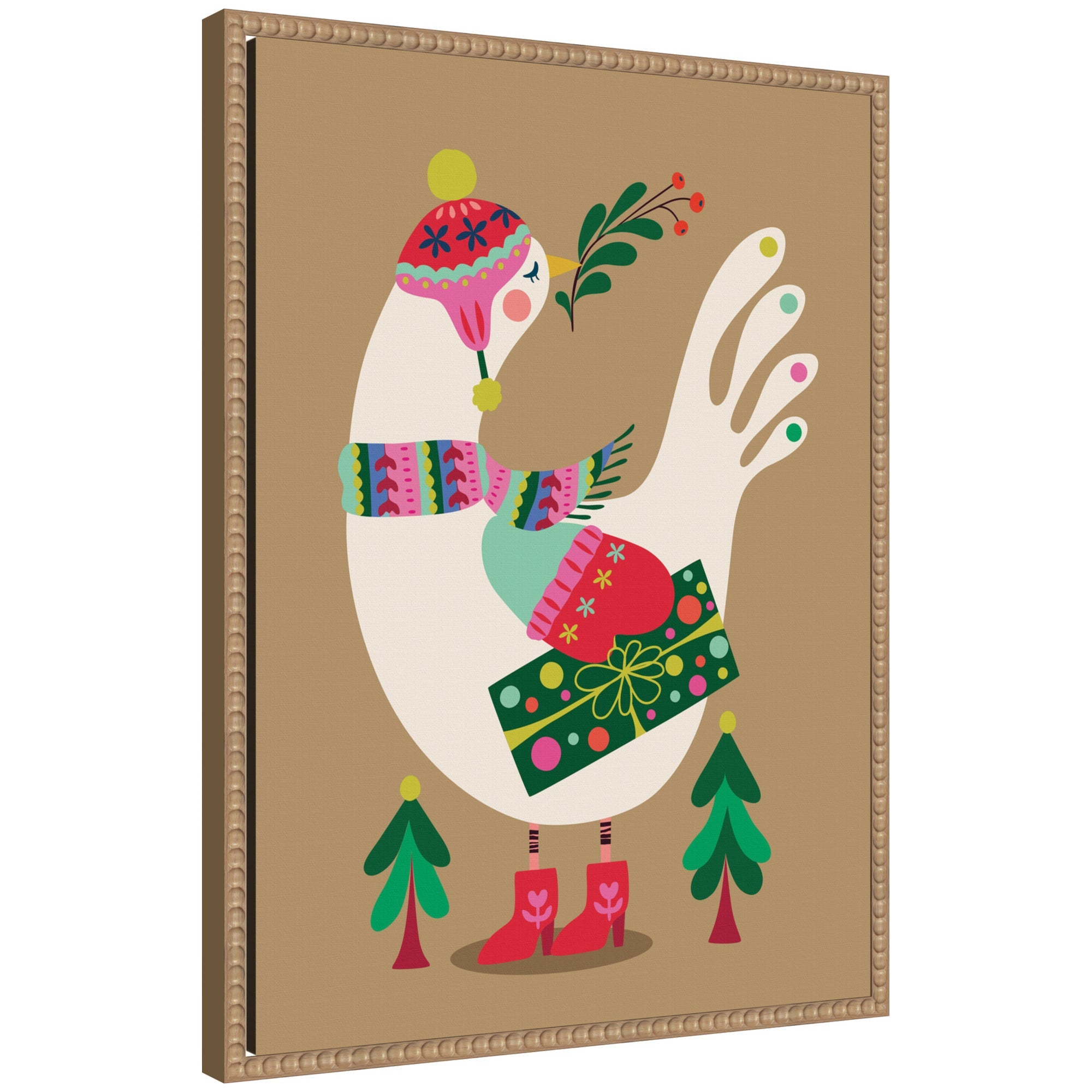 Sylvie Beaded Festive Dove Framed Canvas