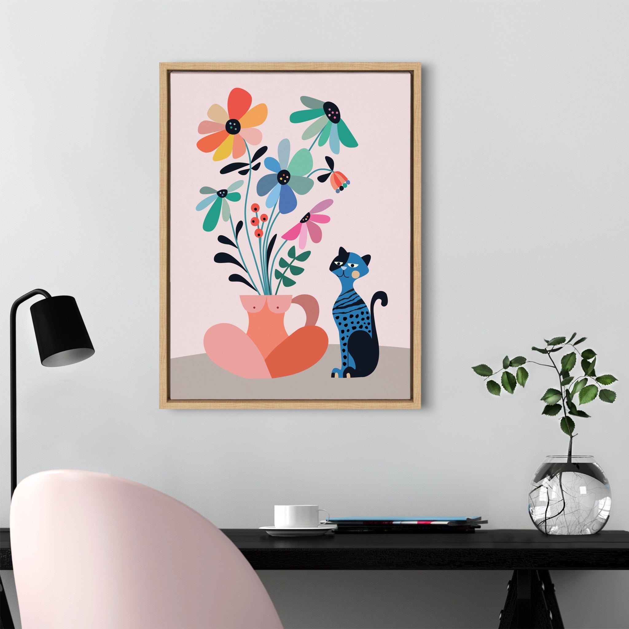 Sylvie Mid Century Modern Daisies Framed Canvas by kateandlaurel - product image 8 for Resin Society