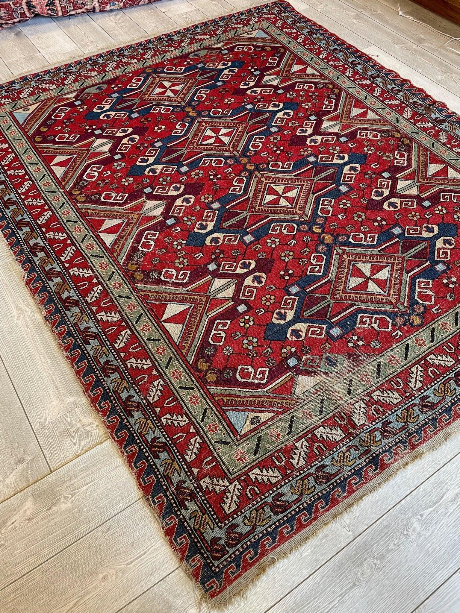 Fine Antique Natural Dyes Caucasian Soumak Area Rug 73''x91'' by Rugistan - product image 3 for Resin Society
