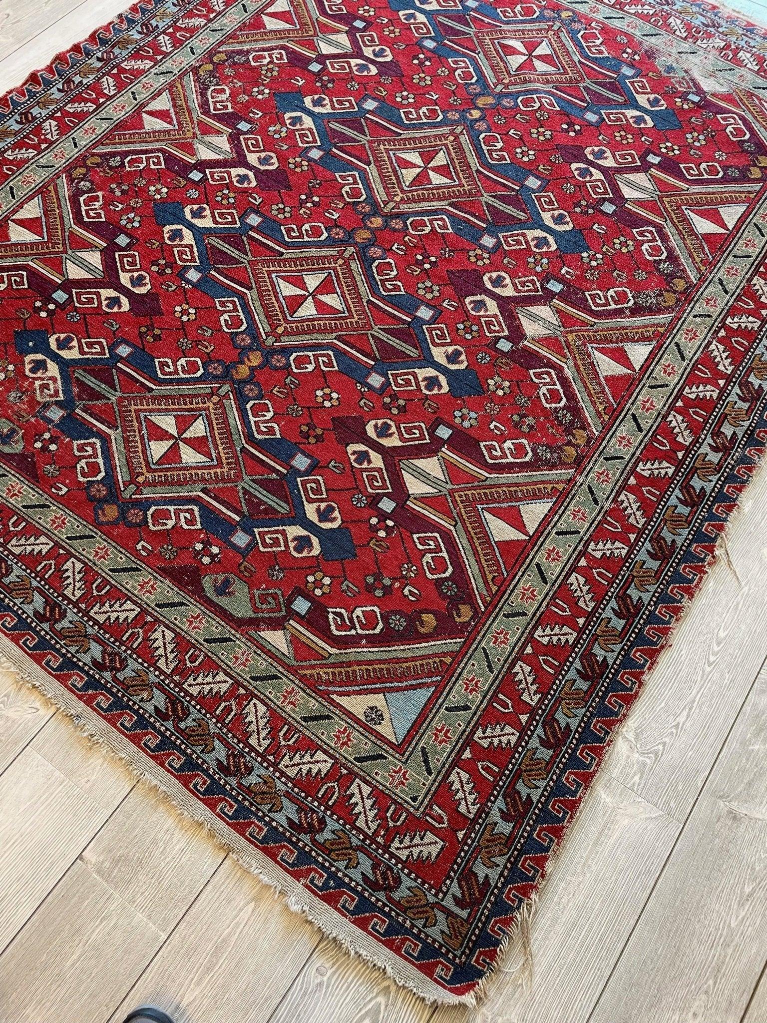 Fine Antique Natural Dyes Caucasian Soumak Area Rug 73''x91'' by Rugistan - product image 4 for Resin Society