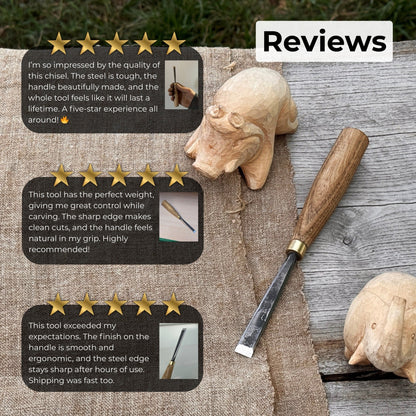 Fine detail carving chisel with 10 mm blade and wooden handle by Sharky Forged Steel Tools