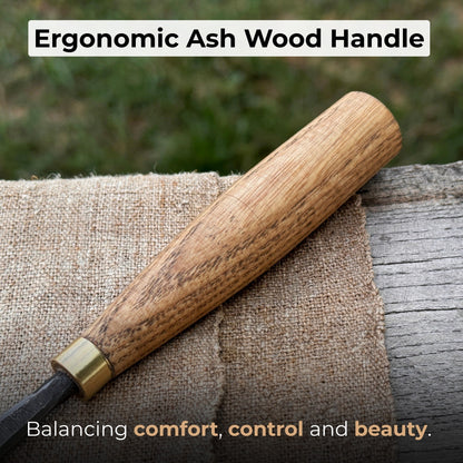 Fine detail carving chisel with 10 mm blade and wooden handle by Sharky Forged Steel Tools