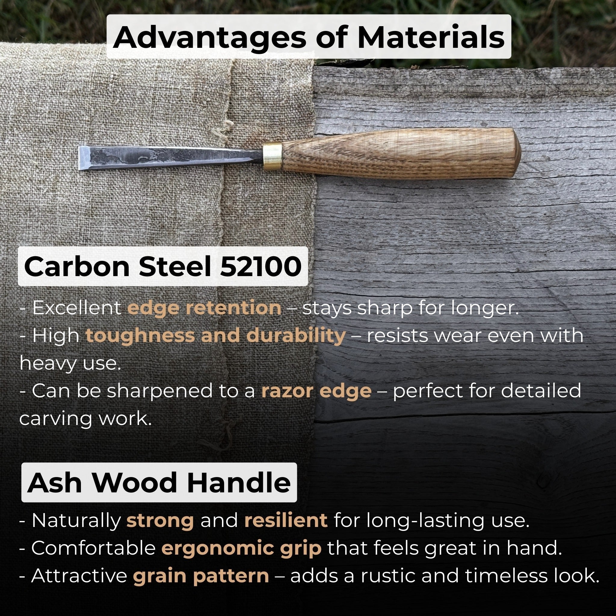 Fine detail carving chisel with 10 mm blade and wooden handle by Sharky Forged Steel Tools