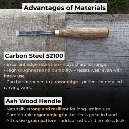Fine detail carving chisel with 10 mm blade and wooden handle by Sharky Forged Steel Tools