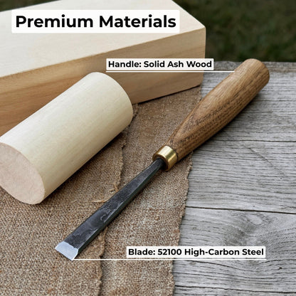 Fine detail carving chisel with 10 mm blade and wooden handle by Sharky Forged Steel Tools