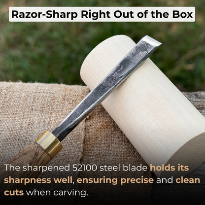 Fine detail carving chisel with 10 mm blade and wooden handle by Sharky Forged Steel Tools