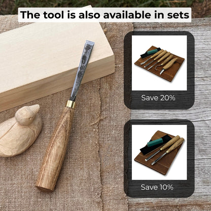 Fine detail carving chisel with 10 mm blade and wooden handle by Sharky Forged Steel Tools