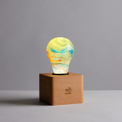 Fireworks Resin LED Table Lamp with wooden cube base by EP Designlab